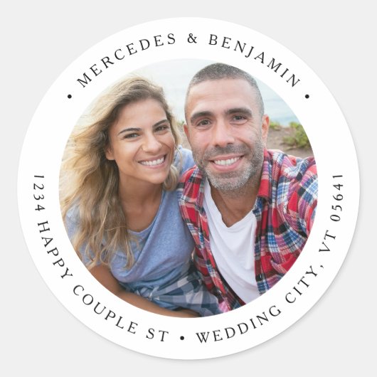 Retour Adres Koppel Foto Elegant Eenvoudig Ronde Sticker (Voorkant)