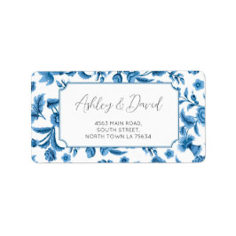 Retour Adres Label Huwelijk Chintz Blauw & Wit