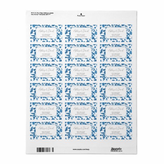 Retour Adres Label Huwelijk Chintz Blauw & Wit (Full Sheet)
