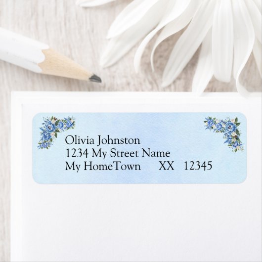 Retour Adres Labels, Blauwe pioen bruiloft Etiket (Insitu)