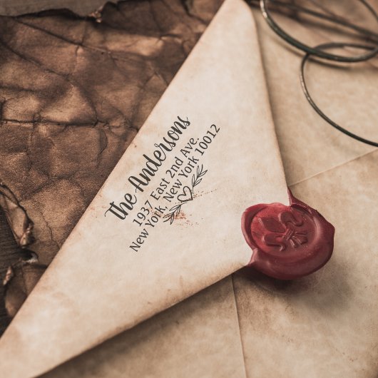 Retour Adres Stempel met Hart + Bloemen