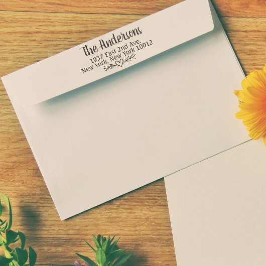 Retour Adres Stempel met Hart + Bloemen