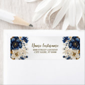 Retour Adres Trouwen Marine Blauw Witte Bloemen Etiket (Insitu)