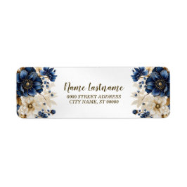 Retour Adres Trouwen Marine Blauw Witte Bloemen Etiket