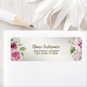 Retour Adres Waterverf Roze Bloemen Glanzend Brons Etiket (Insitu)