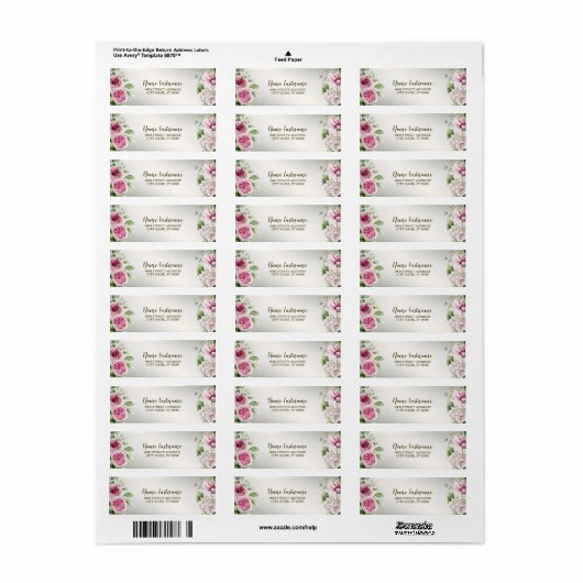 Retour Adres Waterverf Roze Bloemen Glanzend Brons Etiket (Full Sheet)