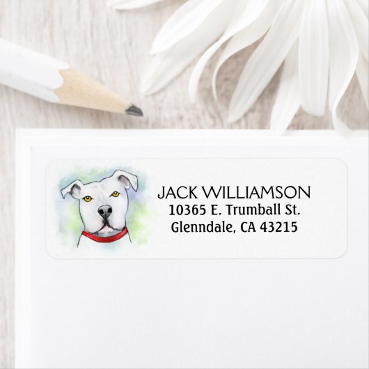 Retour adreslabel - White Pit Bull Head Etiket (Insitu)