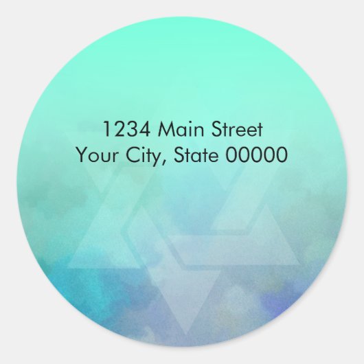 Retouradres Aqua en Blue Star van David Ronde Sticker (Voorkant)