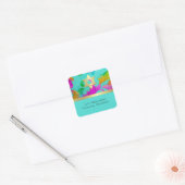 Retouradres Aqua en roze Waterverf Damask Vierkante Sticker (Envelop)