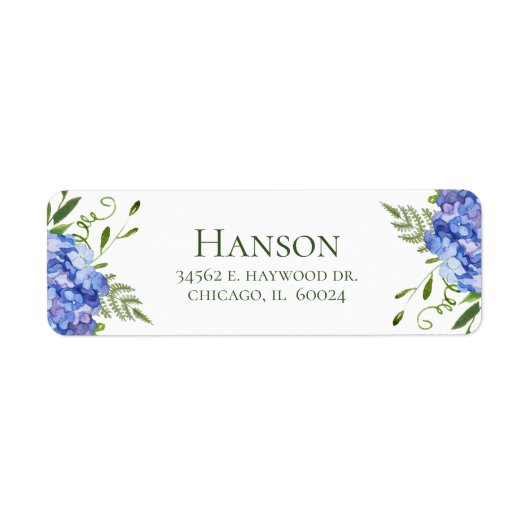 Retouradres Blauwe Hortensia's 100ste Verjaardag Etiket (Voorkant)