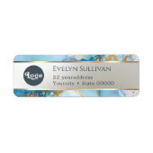 Retouradres blauwe inkt marmer etiket (Voorkant)