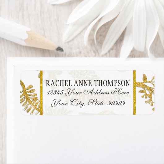 Retouradres Bruiloft Modern Goud Glitter Leaf Etiket (Insitu)