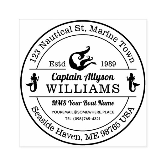 Retouradres Captain Mermaid Nautical Marine Zee Rubberstempel (Afrduk)