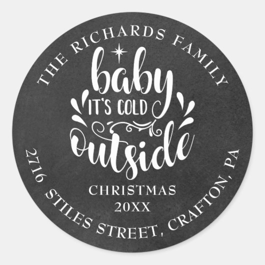 Retouradres Christmas Boho Chalkboard Ronde Sticker (Voorkant)