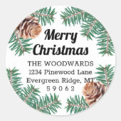 Retouradres Christmas Greenery & Pine Cones Ronde Sticker (Voorkant)
