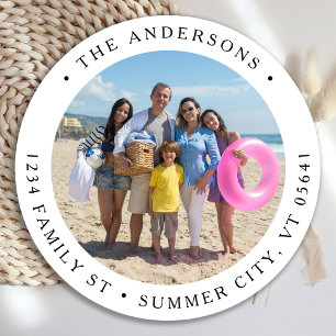 Retouradres Custom Photo Family Summer Ronde Sticker
