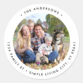 Retouradres Eenvoudige aangepaste familiefoto Ronde Sticker (Voorkant)
