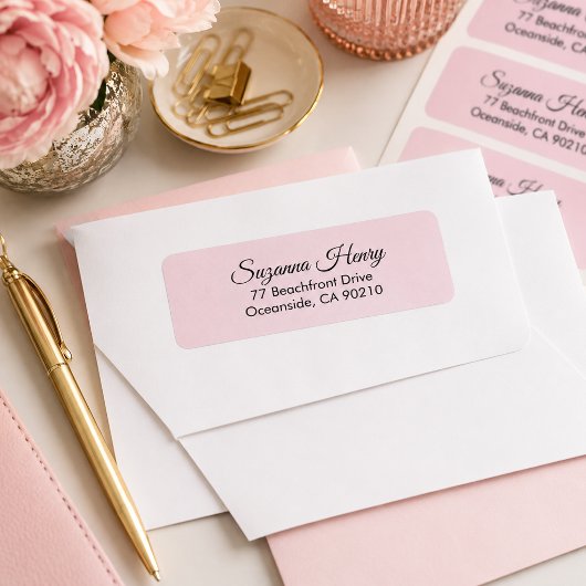 Retouradres _elegant handschrift blozend roze etiket