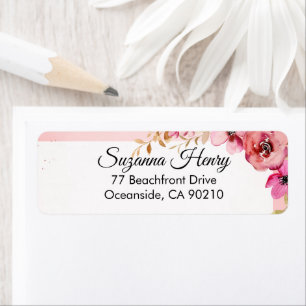 Retouradres _elegant handschrift ROZE BLOEMEN Etiket