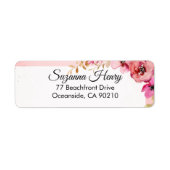 Retouradres _elegant handschrift ROZE BLOEMEN Etiket (Voorkant)