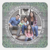 Retouradres en foto Christmas Greenery & Wood Vierkante Sticker (Voorkant)