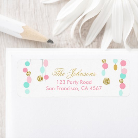 Retouradres Etiket Roze Mint Gold gliter (Insitu)