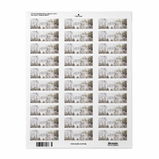 Retouradres Etiket sneeuwscène kerstbomen (Full Sheet)