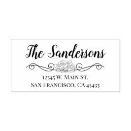 Retouradres Familienaam Floral Roos Script Rubberstempel