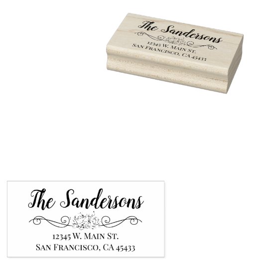Retouradres Familienaam Floral Roos Script Rubberstempel (Gestempeld)