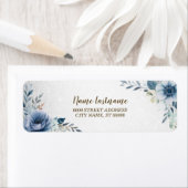 Retouradres Feest Stofblauw Aquarel Bloemen Etiket (Insitu)