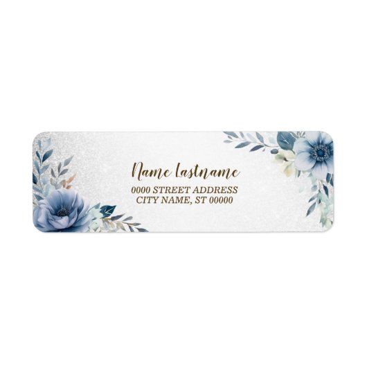 Retouradres Feest Stofblauw Aquarel Bloemen Etiket (Voorkant)