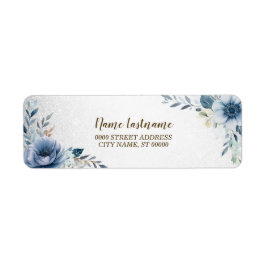 Retouradres Feest Stofblauw Watercolor Bloemen Etiket