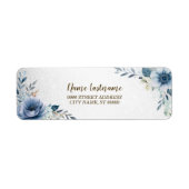 Retouradres Feest Stofblauw Waterverf Bloemen Etiket (Voorkant)