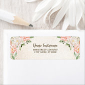 Retouradres Feest Waterverf Perzik Witte Bloem Etiket (Insitu)