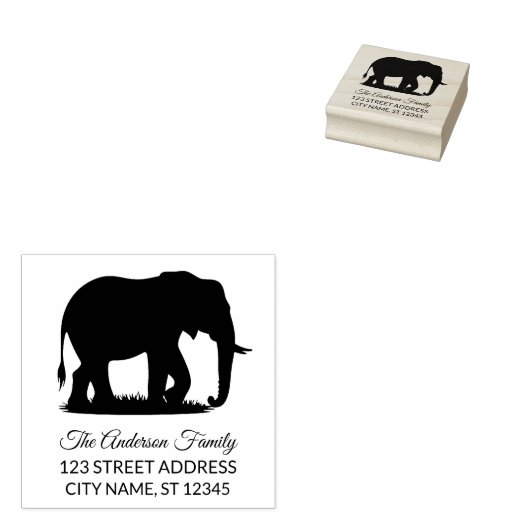 Retouradres | gepersonaliseerd olifantensilhouet rubberstempel (Gestempeld)