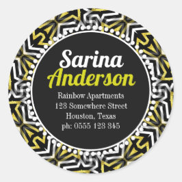 Retouradres Gold en Black Sparkle Patter Ronde Sticker