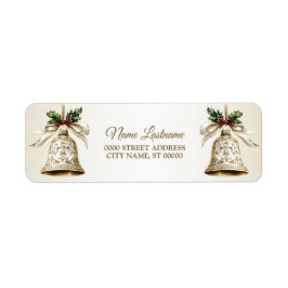 Retouradres Golden Christmas Bell Shiny Stars Etiket