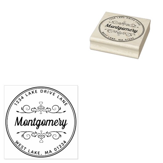 Retouradres Hart Modern Script Familienaam Rubberstempel (Gestempeld)