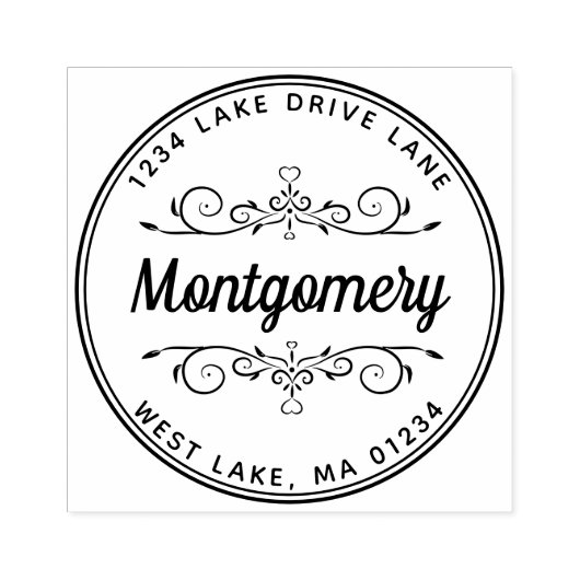 Retouradres Hart Modern Script Familienaam Rubberstempel (Afrduk)