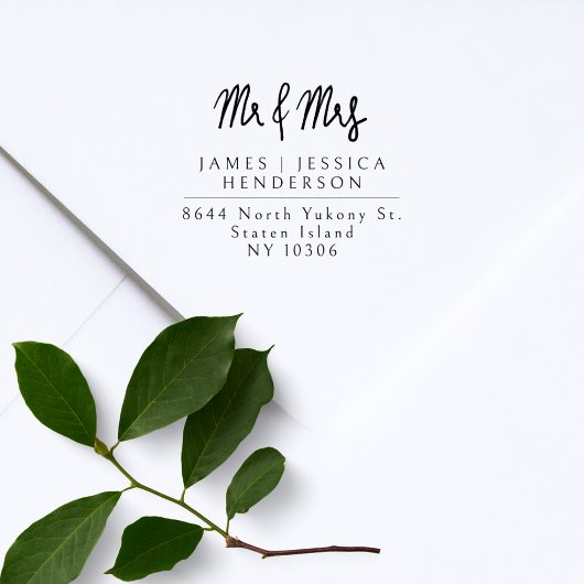 Retouradres Huwelijk Modern Script Mr & Mrs Rubberstempel