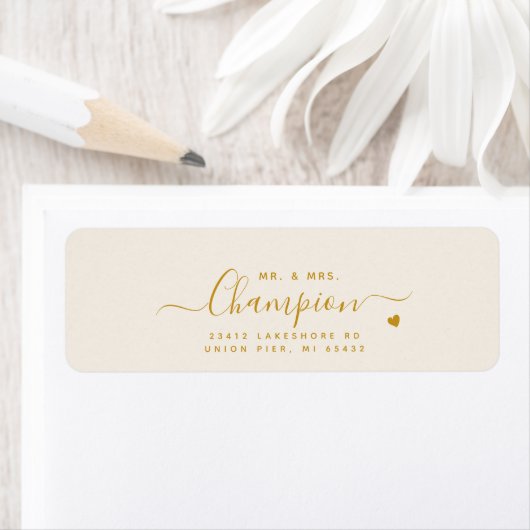 Retouradres Huwelijk Mr. & Mrs. Gold Script Etiket (Insitu)