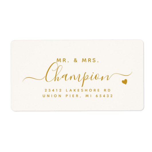 Retouradres Huwelijk Mr. & Mrs. Gold Script Etiket (Voorkant)
