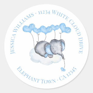 Retouradres - Jongen Baby Olifant op Witte Wolk Ronde Sticker