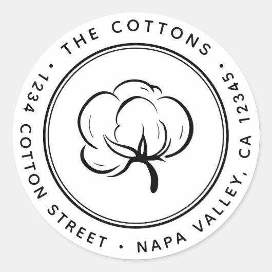 Retouradres katoenbolletje ronde sticker (Voorkant)