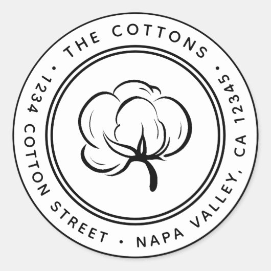 Retouradres katoenboutpictogram ronde sticker (Voorkant)