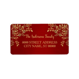 Retouradres Kerst Golden Leaves Red Holiday Etiket