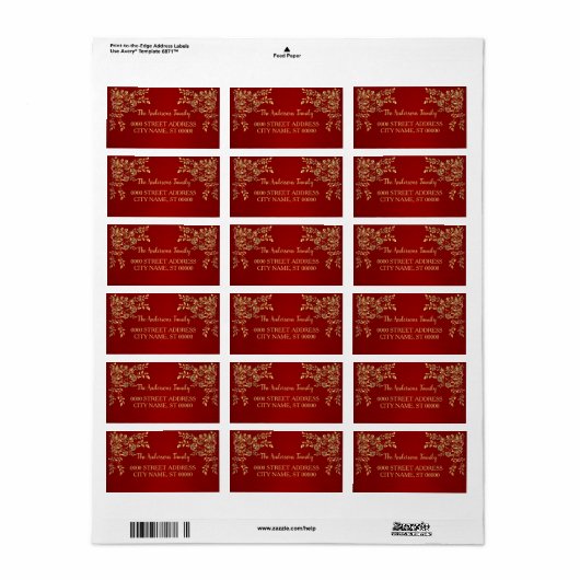 Retouradres Kerst Golden Leaves Red Holiday Etiket (Full Sheet)