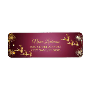 Retouradres Kerst Gouden Rendieren Rood Roze Etiket