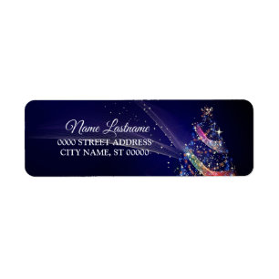 Retouradres Kerst Kleurrijke Boom Marineblauw Etiket
