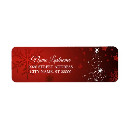 Retouradres Kerst Wit Sterren Boom Rood Etiket (Voorkant)
